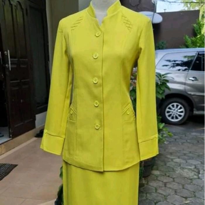 Stelan Blezer Warna Lime/Kuning Lemon Baju Seragam Igra Nasional Terbaru Celana Kantor Wanita
