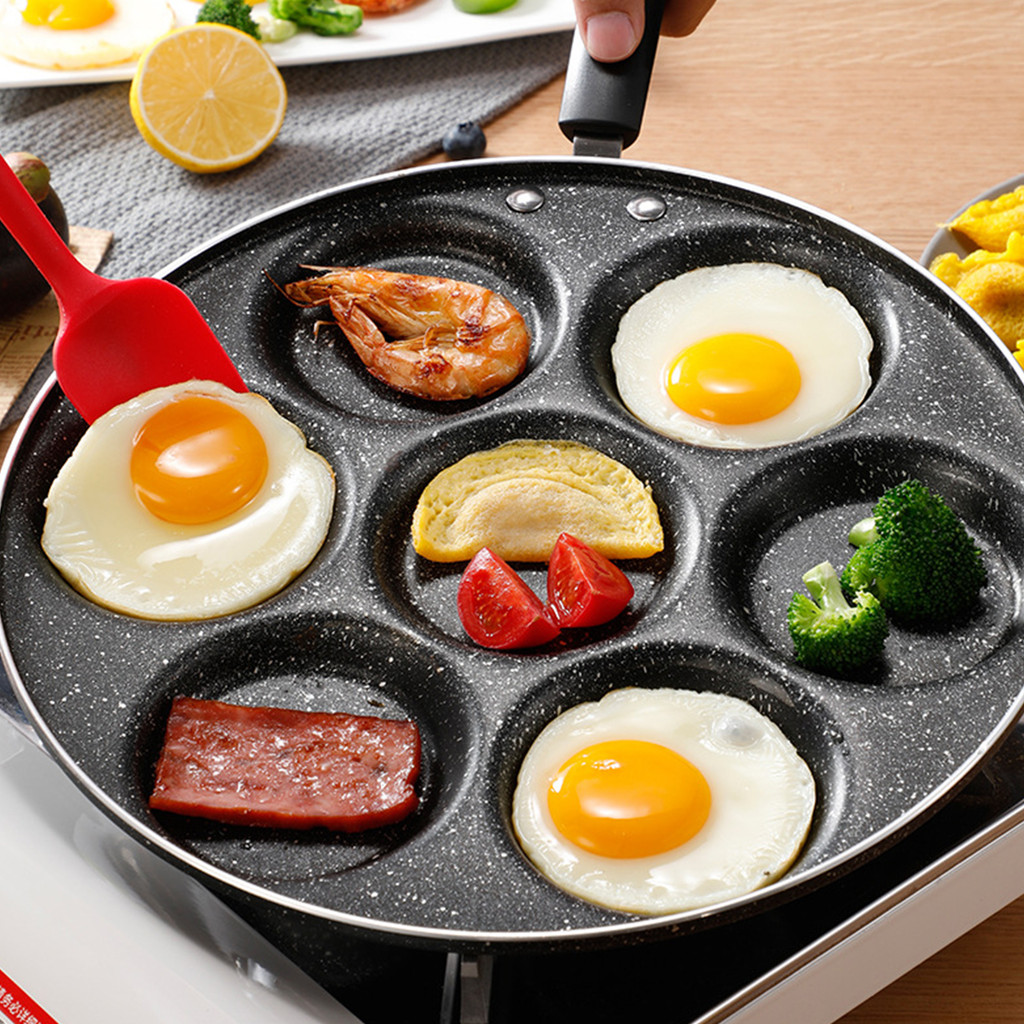 Panci Telur 7 Cangkir dengan Pegangan Pengaman Tahan Panas Panci Telur Dadar Anti Lengket untuk Komp