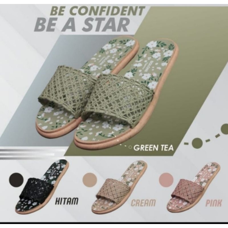 (Yasmin)Sandal Slop Wanita Karet Jelly Kepang Rajut Cantik Sandal Slop Fashion Wanita Boloni (Ready