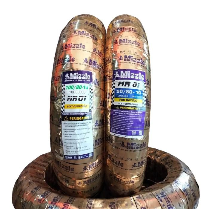 SEPASANG BAN MOTOR RING 14 MIZZLE MR01(RACE COMPOUND) 90/80 100/80 TUBELES VARIO,BEAT,MIO