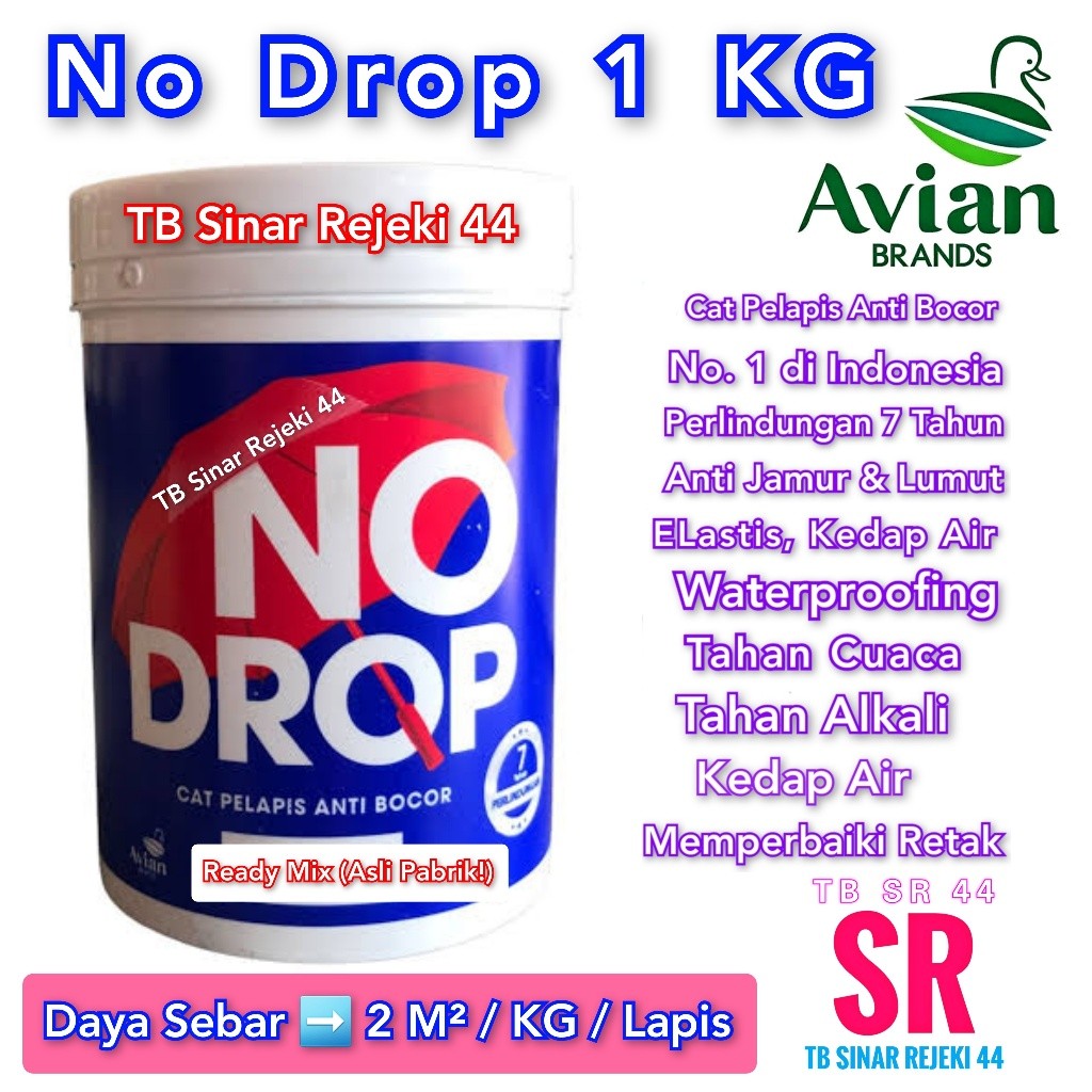 [TB Sinar Rejeki 44] NO DROP 1 KG Warna Komplit Cat Pelapis Anti Bocor Waterproofing [Avian Brands]