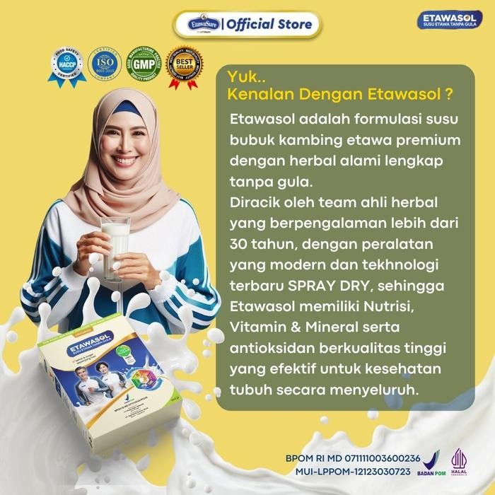 

BARANG TERLARIS Etawasol Susu Kambing Etawa Non Sugar Kemasan 250g - Paket 4 Box