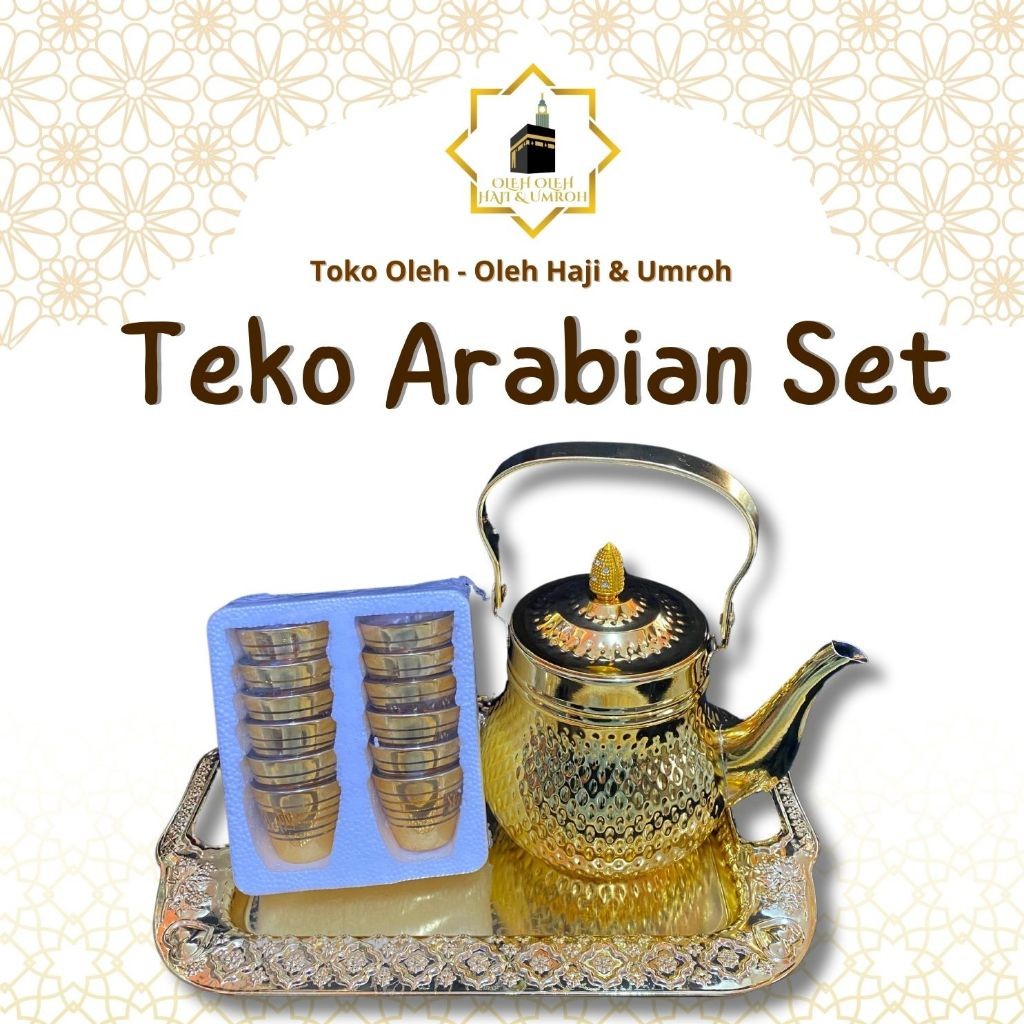 TEKO ARABIAN GOLD SET STAINLESS OLEH OLEH HAJI DAN UMROH TEKO STAINLESS GELAS CUCING DAN NAMPAN