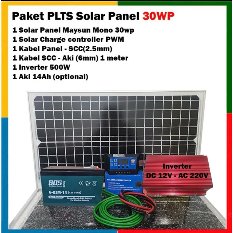 Paket PLTS Solar Panel 30WP + Aki Lengkap