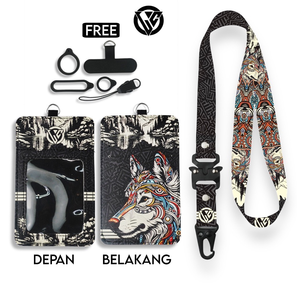 

LC.ID Lanyard Id Card Holder Leather Printing UV Tali Lanyard Holder Kulit Printing - Wolf Series V1