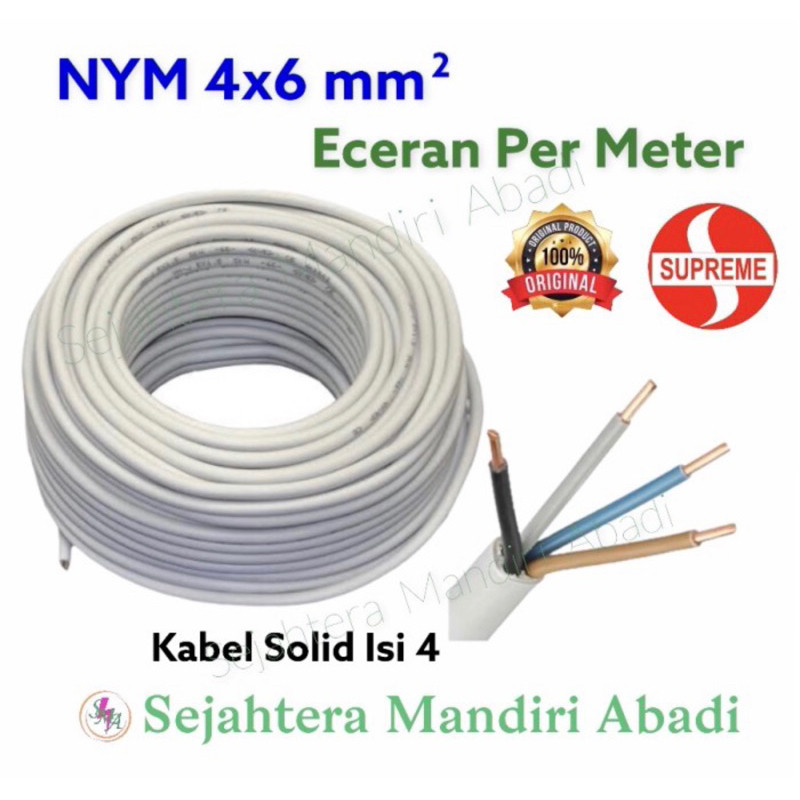 Blueskyy - Kabel NYM 4x6 Supreme Per meter Eceran Kawat solid Isi 4 Putih