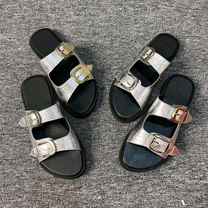 JTTOP" SANDAL LEBARAN KANAYA CROCO SILVER WANITA SELOP