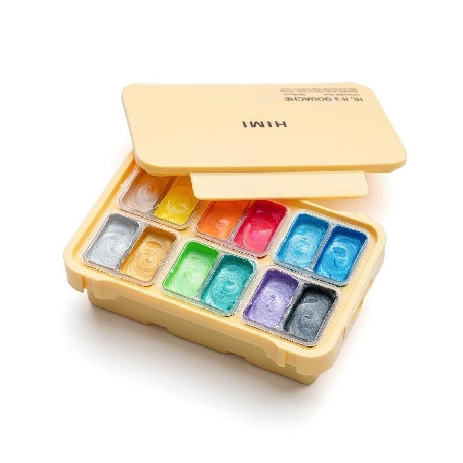 

HIMI Gouache Paint Metallic Set 12 Warna 12ml Cat Lukis Metalik