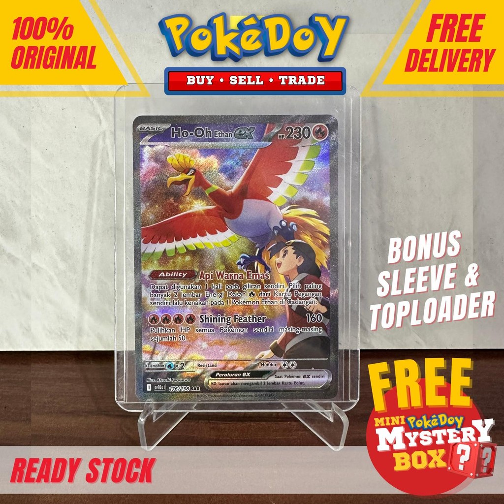 TCG Pokemon KEHADIRAN JUARA Ho Oh SAR 176 / 138 Ho-Oh INDONESIA SV10s Kartu Art Rare Secret Kolektor