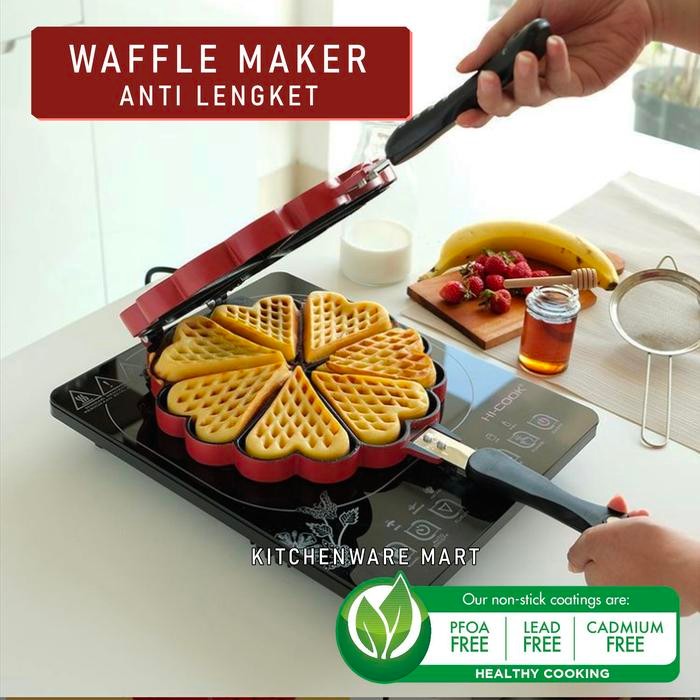 PREMIUM Cetakan Waffle hati bahan teflon - waffle maker NUPON -Cetakan waffle Croffle Alat Masak