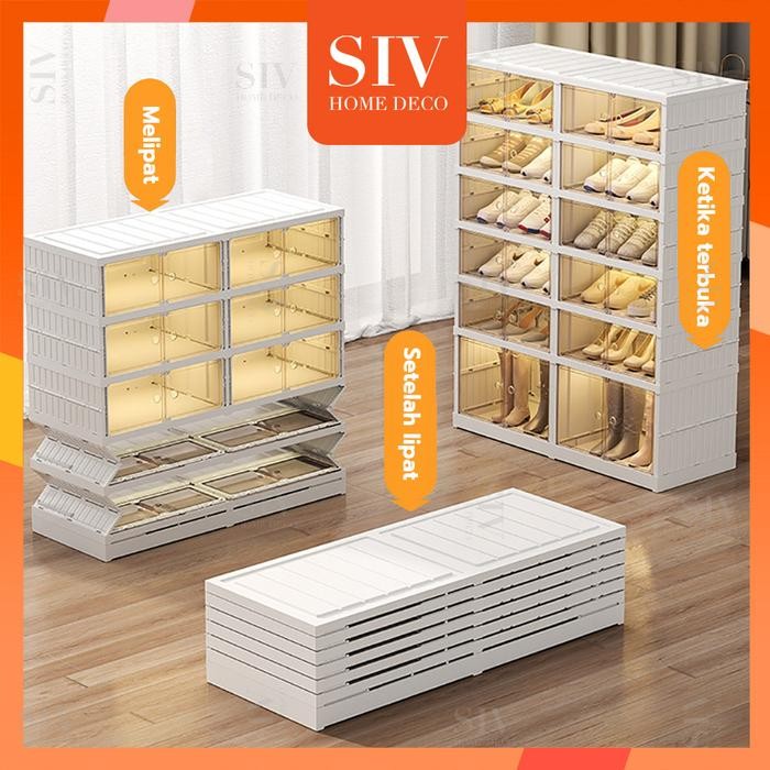 PREMIUM Tidak Diperlukan InstalasiSIV Rak Sepatu Lipat Kotak Sepatu Lipat Kotak Sepatu Transparan