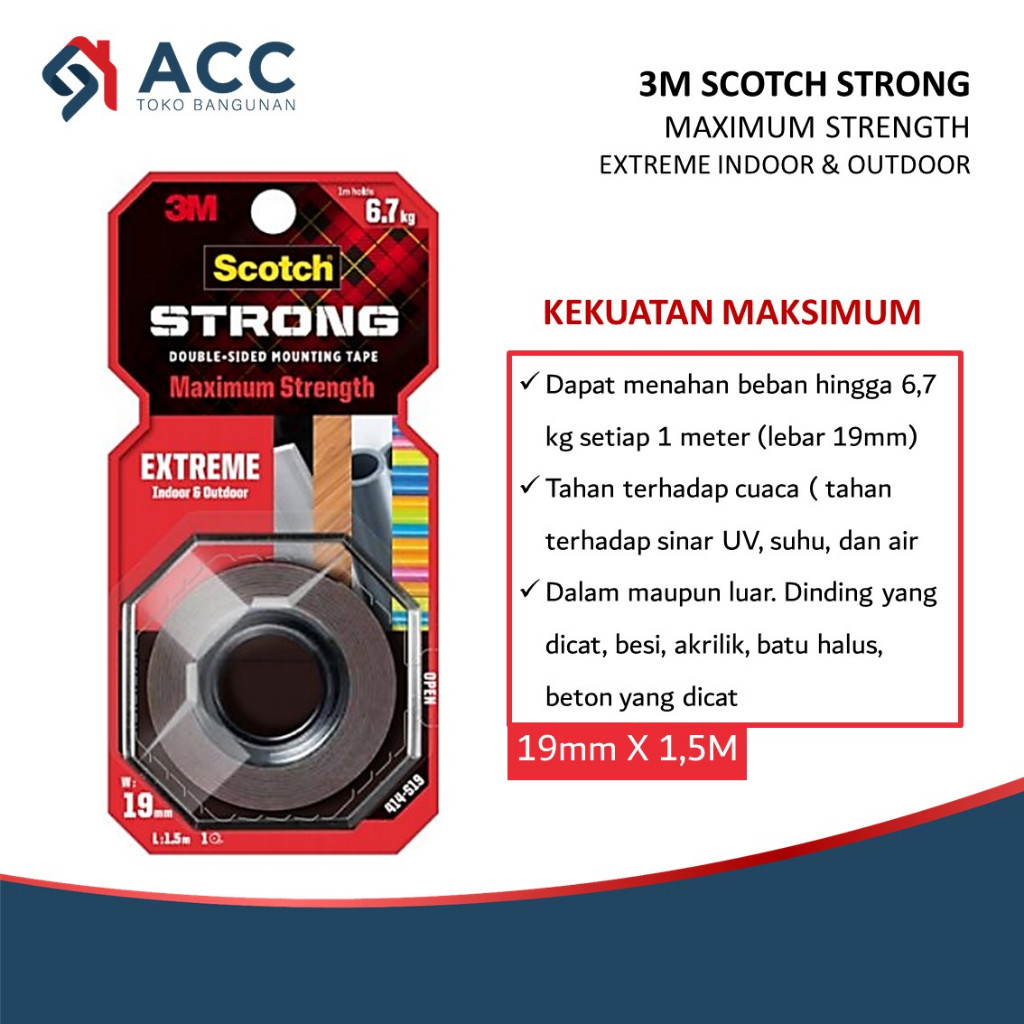 

3M SCOTCH EXTREME Outdoor Indoor Double Tape 19mm x 1.5 Meter WE!!!