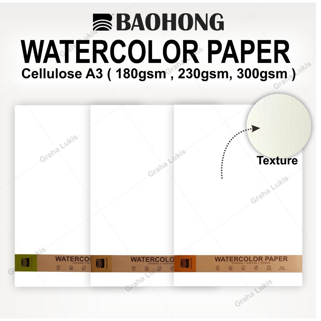 

Watercolor Paper Baohong Cellulose A3 ( 180gsm , 230gsm, 300gsm ) WE!!