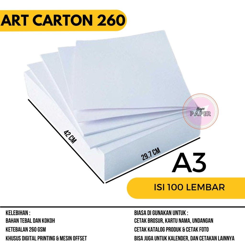 

Art Carton 260 gsm A3 isi 100 lembar/ Kertas Art Carton 260 gsm / Art Karton 260 gsm / Kertas Karton