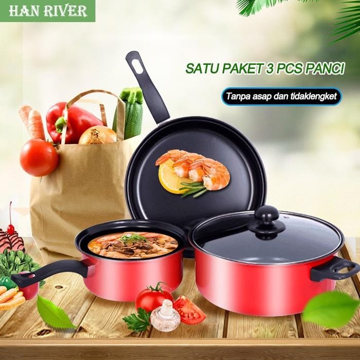Panci Well Easy 1 Set 3 Pcs 1042 Panci Teflon Set 3 #Gratisongkir