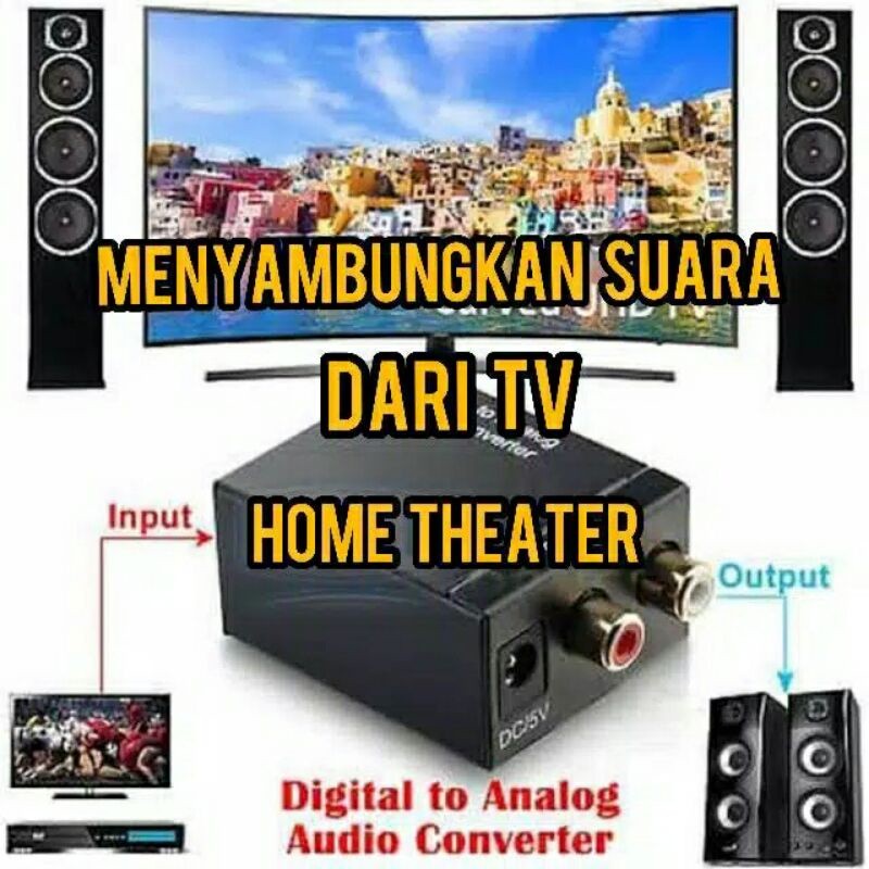 (COD) PAKET LENGKAP AUDIO CONVERTER DIGITAL TO ANALOG DARI TV KE SPEAKER AKTIF HOME THEATER /