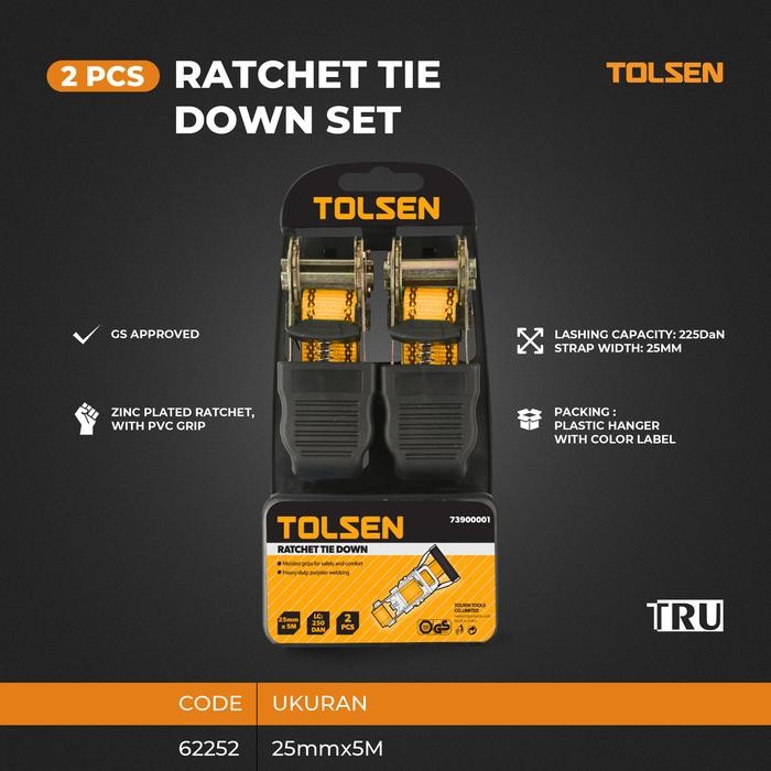 

Terlaris Ratchet Tie Down Cargo Lashing Belt Set 25 Mm X 5M Tali Pengikat Barang Tolsen