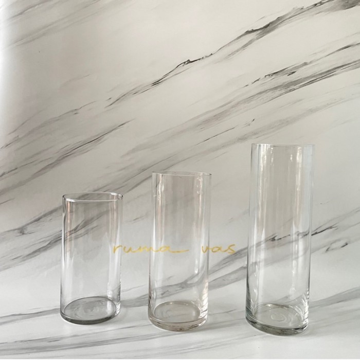 Vas bunga kaca diameter 10cm silinder tabung kaca bening tinggi 20cm