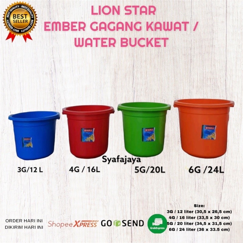 LION STAR Ember Plastik Gagang KAWAT Ukuran 12 16 20 24 Liter
