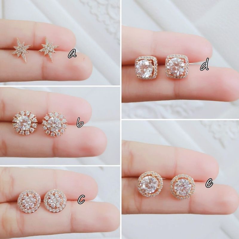 Anting Tusuk Titanium Anti Karat Permata Model Mirip Perhiasan Asli JDw1