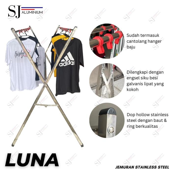 LUNA - JEMURAN LIPAT STAINLESS STEEL / RAK BAJU HANDUK PAKAIAN BAYI HANGER LUNA PALANG 5 - 180 CM /