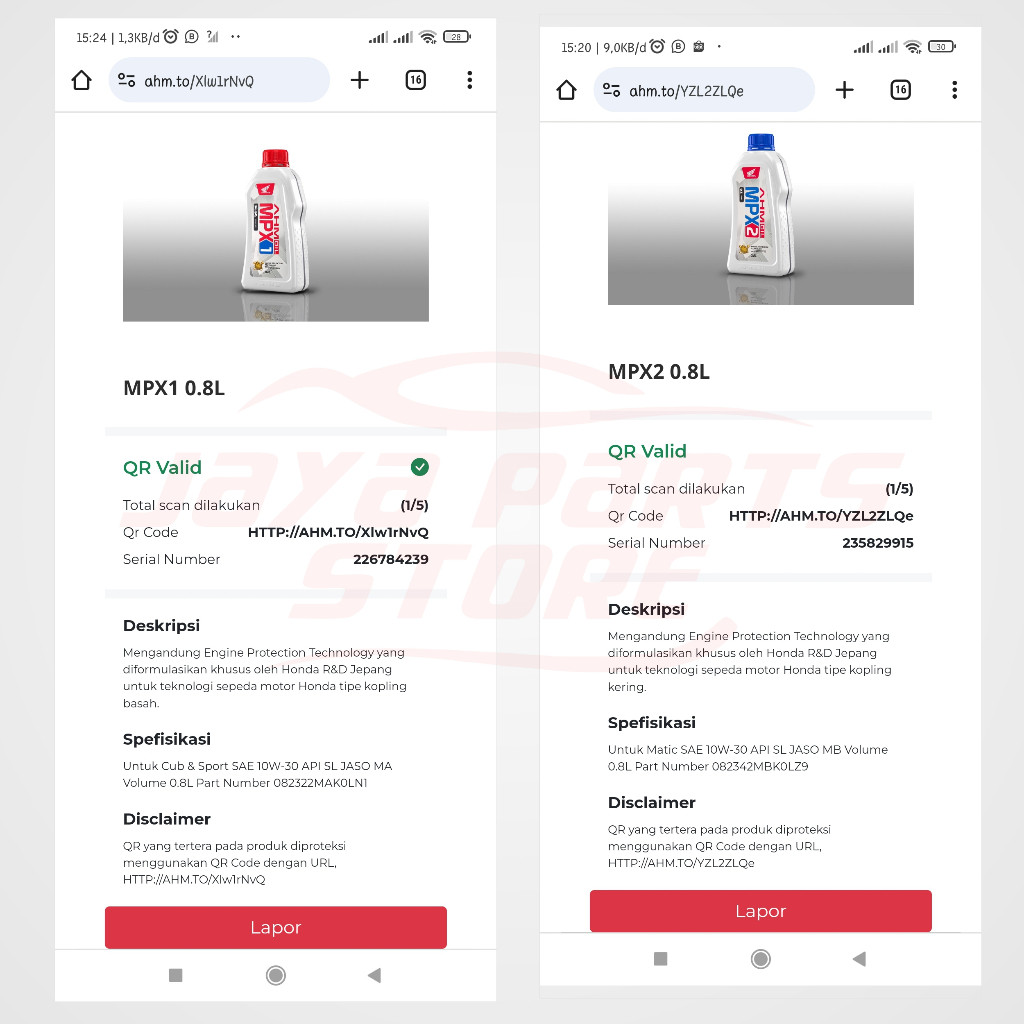 Fresh Lingling  Oli Ahm 100% Original - Mpx Spx Mpx1 Mpx2 Spx1 Spx2 - Oli Matic Bebek Sport