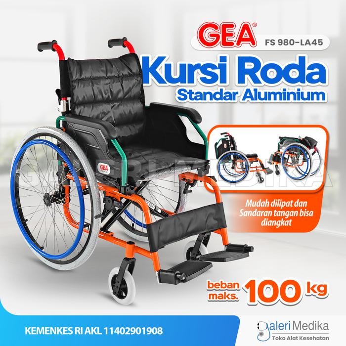 Kursi roda GEA FS980 LA-46 / FS 980 LA-46 / FS980LA 46 Dewasa Aluminium Wheelcha Serbaguna Murah Kua