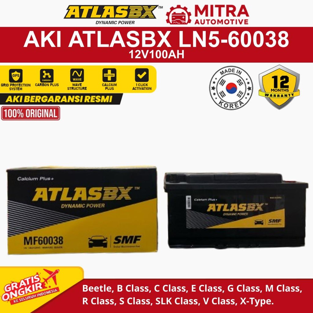 Aki Mobil Kering AtlasBX LN5-60038 VW Jaguar Peugeot Rolls Royce Bergaransi 12V100AH