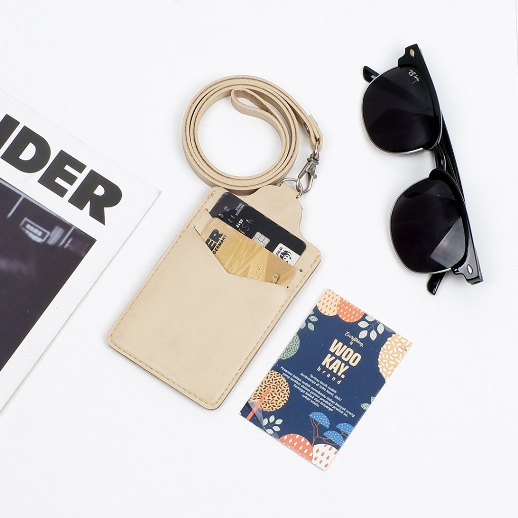 

WOOKAY Lanyard ID Card Custom Nama TriGo Premium Kulit Sintetik 2 Slot Tambahan untuk ATM dan E