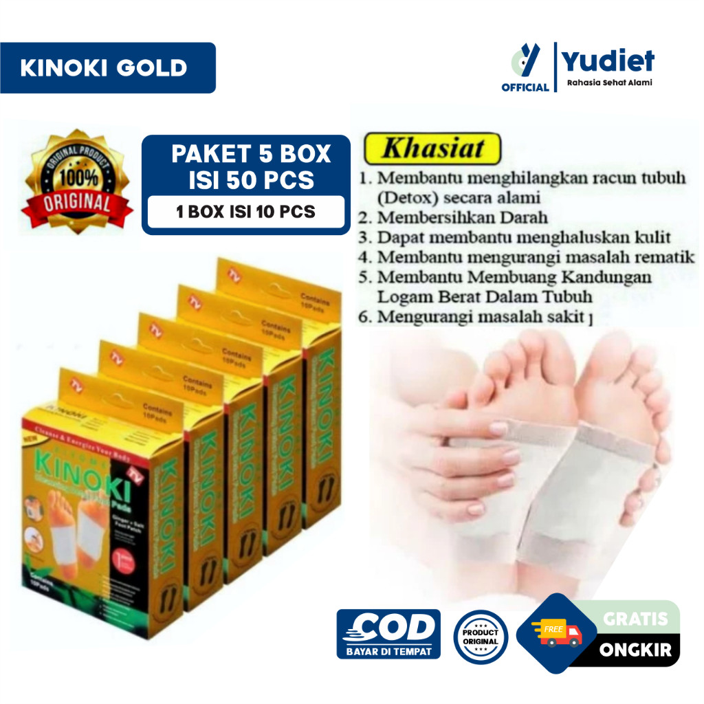 MD [Paket Hemat 5 Box Isi 50 Pads KINOKI GOLD Original] Koyo Kaki, Detok Kaki Herbal Alami, Bayar