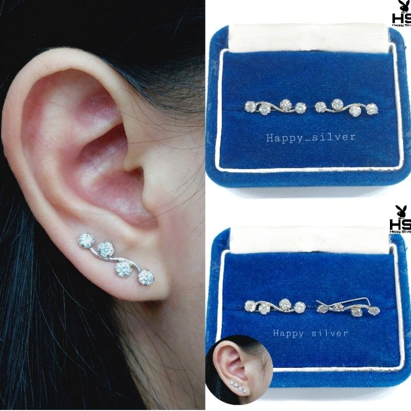 ANTING TUSUK PERAK ASLI 925 SILVER LAPIS EMAS PUTIH-MODEL TUSUK PANJANG PERMATA-PERHIASAN PERAK