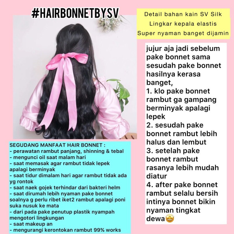 HAIR BONNET SILK by SV - SUTRA SILK satin bonnet - Hair bonnet silk / hair bonnet berkualitas High