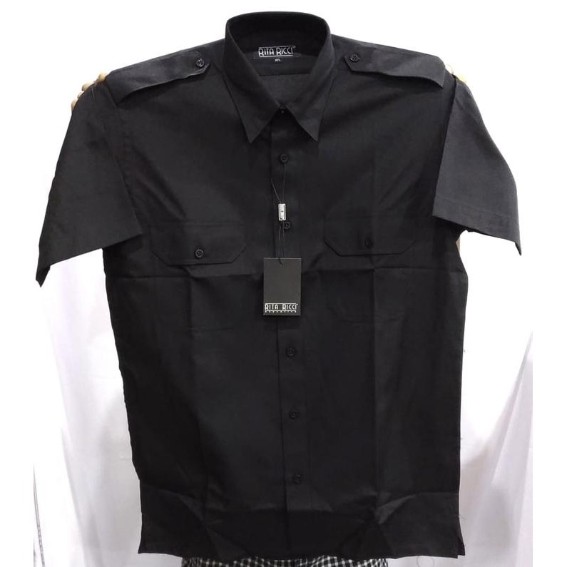 PREMIUM KEMEJA DINAS PILOT RITA RICCI HITAM PANGKAT KANTONG 2 LENGAN PENDEK
