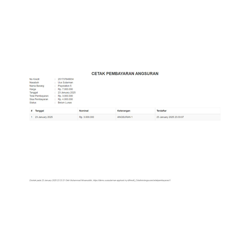 Aplikasi Kredit Angsuran Kredit HP/Cicilan/dll Berbasis Website Sederhana CI 3