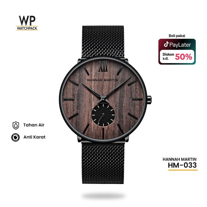 Hm-033 Jam Tangan Pria Kayu Keren Sangat Tipis Hannah Martin 100% Original Korea Fashion Cowok Jam