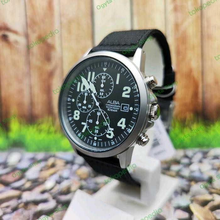 Jam Tangan Pria Alba Chronograph Strap Kanvas Hitam Am3853X1 Original