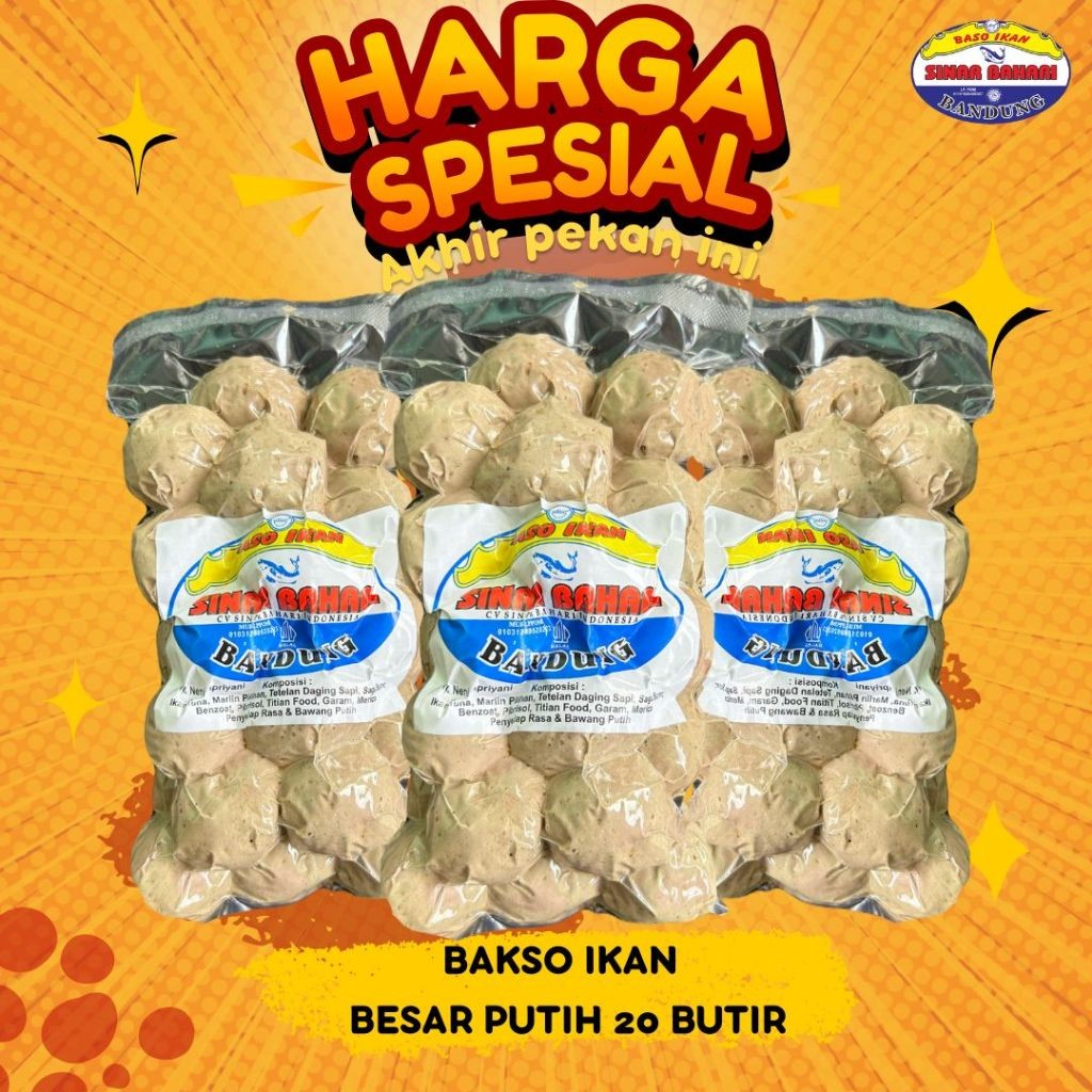 

Bakso Ikan Sinar Bahari - Besar Putih 20 Butir - Dengan Daging Ikan Marlin Berkualitas