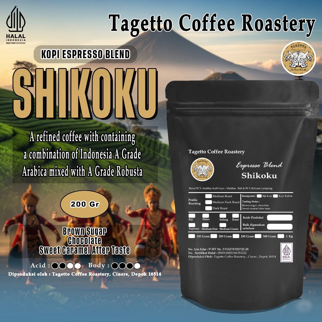 

KOPI ESPRESSO BLEND SHIKOKU 200GR - ARABICA 50% & ROBUSTA 50%