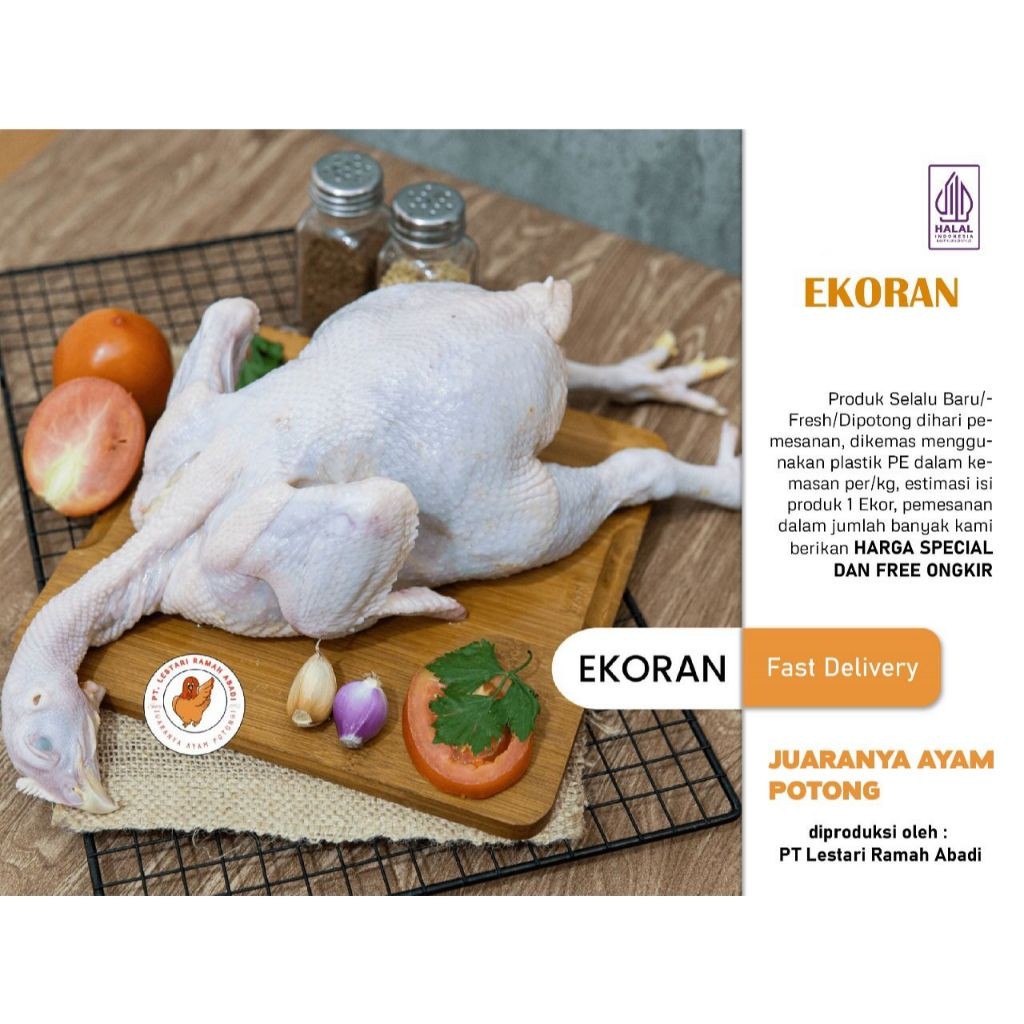 

Ayam Besar Utuh Ekoran 1.3 Kg Halal MUI