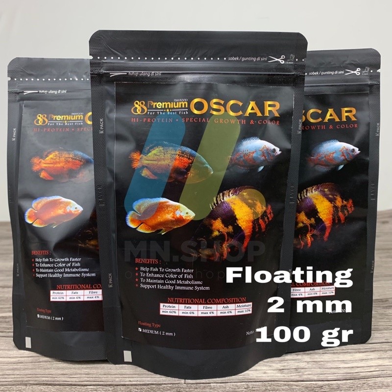 Pelet Oscar Premium 88 Pelet Ikan Oscar Floating 2mm 100gr