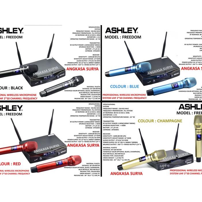 Mic Wireless ASHLEY FREEDOM Original , MULTI CHANNEL 2*50 Channel