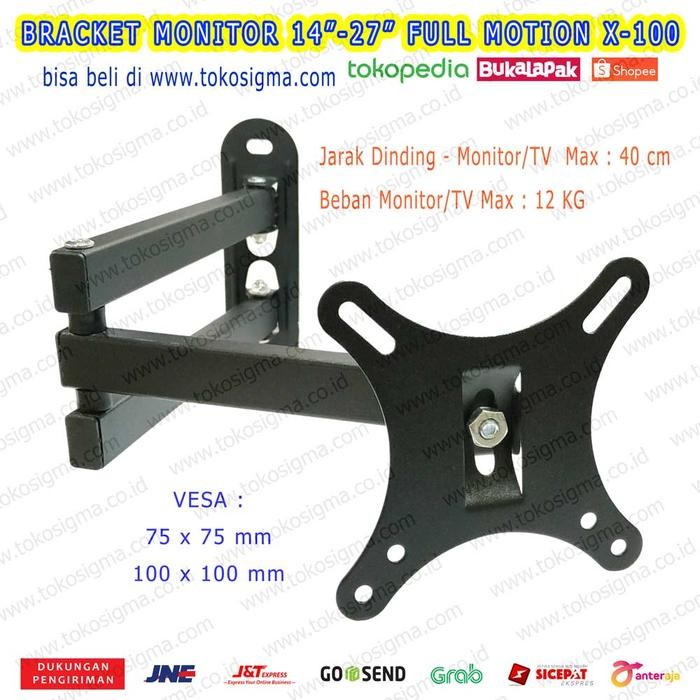 WALL BRACKET FULL MOTION X100 MONITOR PC TV LED 17 19 21 22 24 27 inch