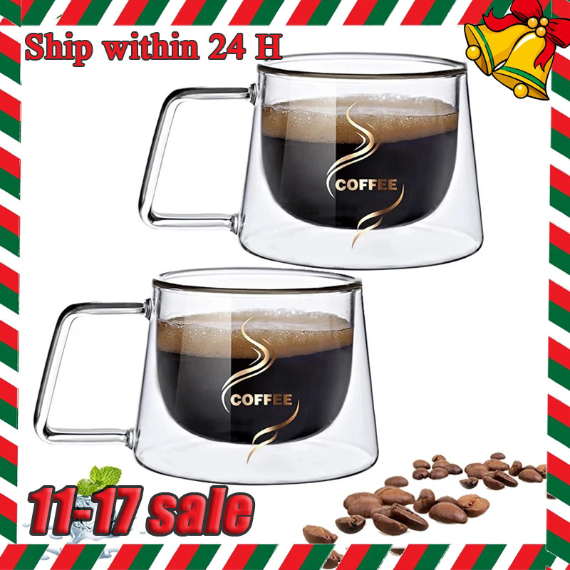 200Ml Mug Kopi Kaca Dinding Ganda Cangkir Espresso Tahan Panas Cangkir Terisolasi Termo untuk Set Pe