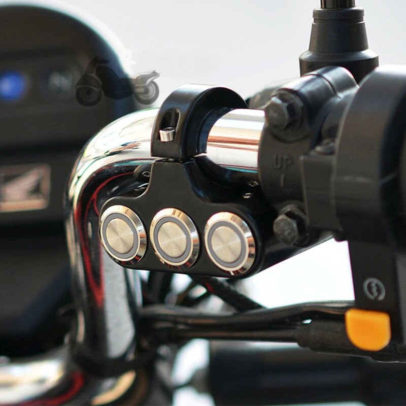 Ready Stock Saklar Motor Led 3 Tombol Klakson Starter Lampu Motor Reset Momentary Original