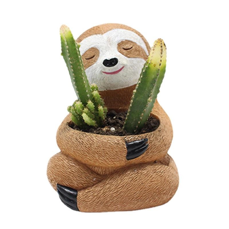 Pot Bunga Sloth Resin Desain Hewan Lucu Pot Bunga Sukulen Dekorasi Desktop Taman Rumah Aksesori Deko