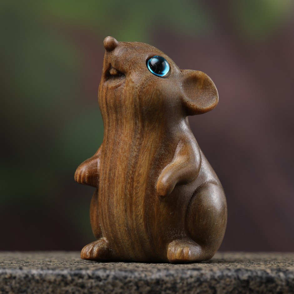 Dekorasi Rumah Patung & Patung Miniatur Zodiak Tikus Kerajinan Ukir Kayu Dekorasi Rumah Dekorasi Mej