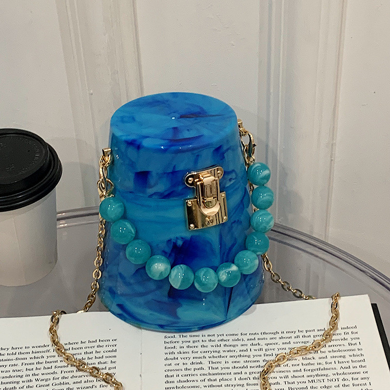 Tas Tangan Kecil Wanita Akrilik Marmer dan Dompet Manik-manik Pegangan Tote Tas Selempang Bahu Ranta