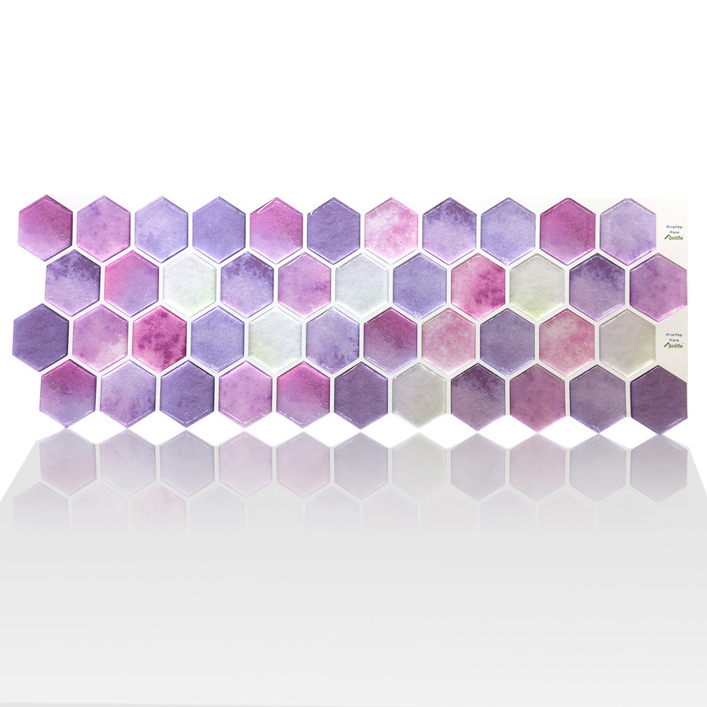 Kertas Dinding Perekat Diri PVC Ubin Mosaik 3D Vinil Kamar Mandi Dapur, Stiker Dinding 3D Segi Enam 