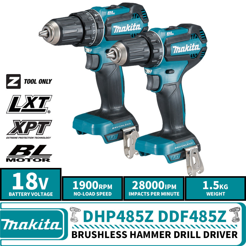 Makita DHP485Z DDF485Z Bor Impact Kompak Tanpa Kabel Tanpa Sikat Obeng Listrik 18V Peralatan Listrik