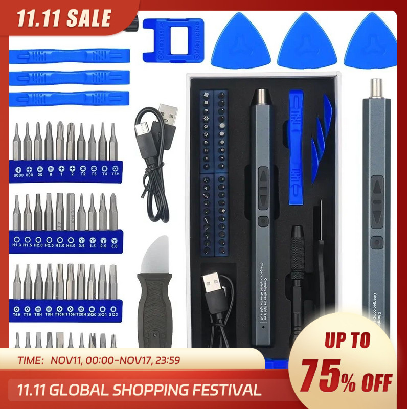 Set Obeng Listrik 50 In 1, Kit Alat Perbaikan Isi Ulang dengan Tipe C, untuk Ponsel Pintar, Mainan, 